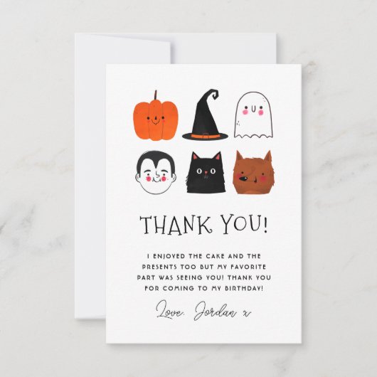 ハロウィーンフレンズかわいいモダン誕生日ありがとう サンキューカード (正面)