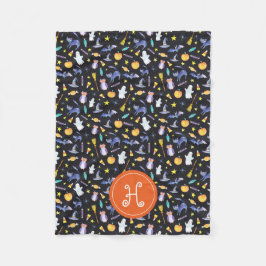 ハロウィーンフレンズモノグラム フリースブランケット
