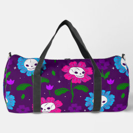 ハロウィーンフローラスカル花パープル ダッフルバッグ