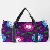 ハロウィーンフローラスカル花パープル ダッフルバッグ (裏面)