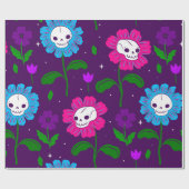ハロウィーンフローラスカル花パープル ラッピングペーパー (フラット)