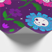 ハロウィーンフローラスカル花パープル ラッピングペーパー (角)