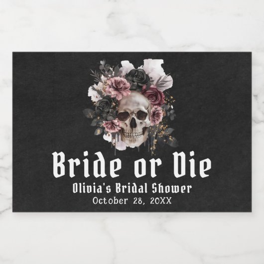 ハロウィーンフローラスカル花嫁またはダイブライダルシャワー スパークリングワインラベル (シングルラベル)