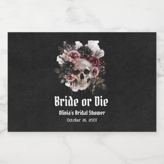 ハロウィーンフローラスカル花嫁またはダイブライダルシャワー リキュールボトルラベル (シングルラベル)