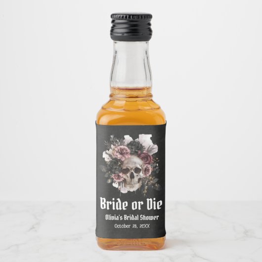 ハロウィーンフローラスカル花嫁またはダイブライダルシャワー リキュールボトルラベル (正面)