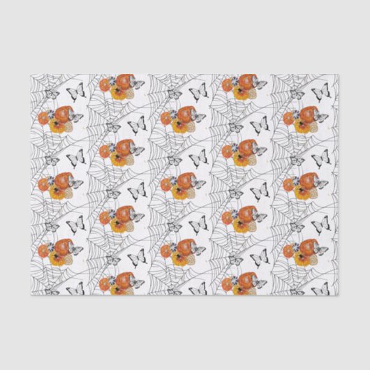 ハロウィーンフローラバタフライスパイダーウェブ秋オレンジ 薄葉紙 (正面)