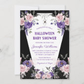 ハロウィーンフローラバラゴシック様式の黒ベビーシャワー 招待状 (正面)