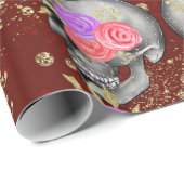 ハロウィーンフローラバラ怖い不気味なスカルグリッター ラッピングペーパー (ロールコーナー)