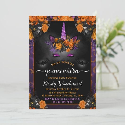 ハロウィーンフローラユニコーン顔秋キンセアニェラ 招待状 (スタンド正面)