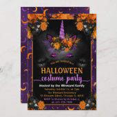 ハロウィーンフローラユニコーン顔衣装パーティー 招待状 (正面/裏面)