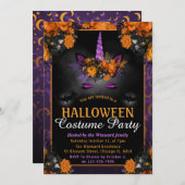 ハロウィーンフローラユニコーン顔衣装パーティー 招待状 (正面/裏面)