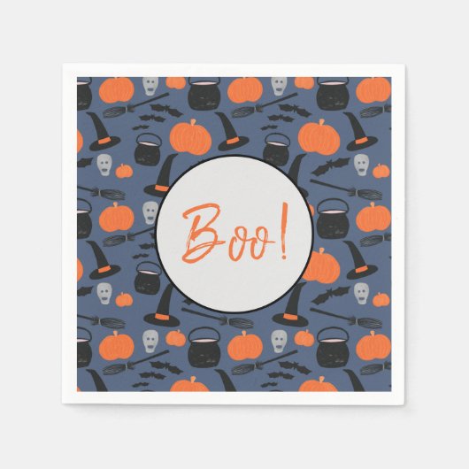 ハロウィーンブウィッチパンプキンこうもりブローチ スタンダードカクテルナプキン (正面)