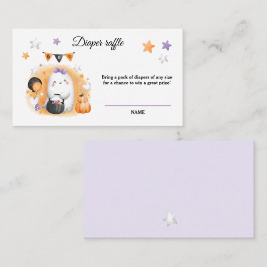 ハロウィーンブガール赤ちゃんシャワーおむつラッフルカード エンクロージャーカード (正面/裏面)