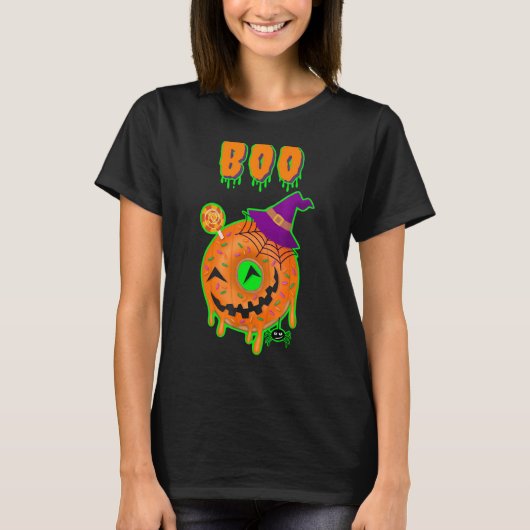 ハロウィーンブジャックオランタン顔カボチャ幽霊S Tシャツ (正面)