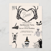 ハロウィーンブスケルトン誕生日 招待状 (正面/裏面)