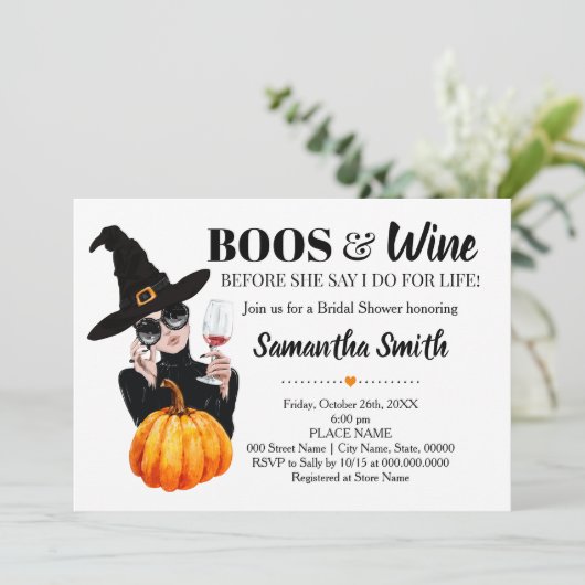ハロウィーンブライダルシャワーをする前のボスとワイン 招待状 (スタンド正面)
