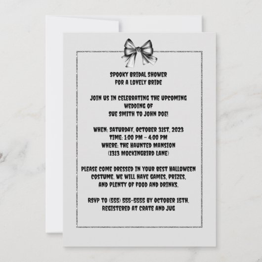 ハロウィーンブライダルシャワー招待花嫁不気味 招待状 (裏面)