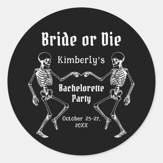 ハロウィーンブライドまたはダイスケルトンバチェロレッテ ラウンドシール (正面)