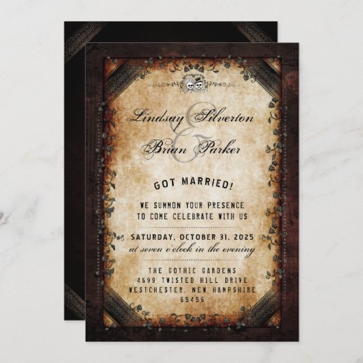 ハロウィーンブラウンゴシック – 私たち得の結婚したパーティー 招待状 (正面/裏面)