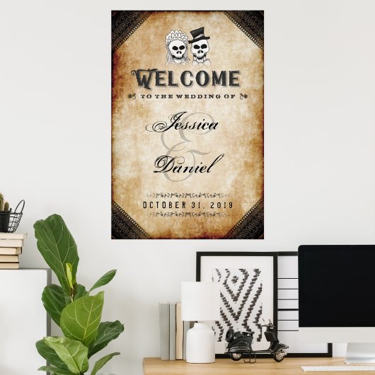 ハロウィーンブラウンスケルトン24x36ようこそ結婚へ ポスター (ホームオフィス)
