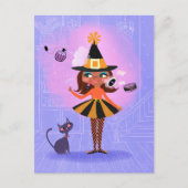 ハロウィーンブラウンヘアウィッチラベンダー&ピンク ポストカード (正面)