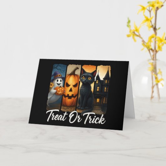 ハロウィーンブラシストロークのグリーティング カード (黄色い花)