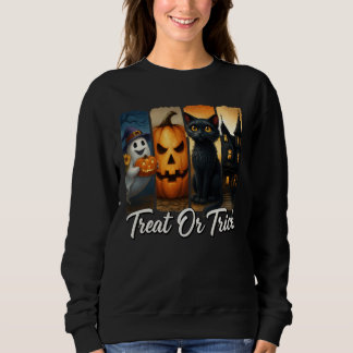 ハロウィーンブラシストロークキャットウィメンズ「トリートまたはトリック」 スウェットシャツ