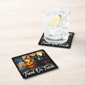 ハロウィーンブラシストローク猫「おごる、またはトリック」 スクエアペーパーコースター (インサイチュ)