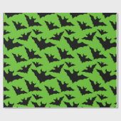 ハロウィーンブラックこうもりのクール緑の不気味なパターン ラッピングペーパー (フラット)