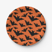 ハロウィーンブラックこうもりオレンジスポクールーク柄 ペーパープレート (正面)