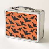 ハロウィーンブラックこうもりオレンジスポクールーク柄 メタルランチボックス (裏面)