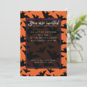 ハロウィーンブラックこうもりオレンジスポクールーク柄 招待状 (スタンド正面)