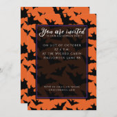 ハロウィーンブラックこうもりオレンジスポクールーク柄 招待状 (正面/裏面)