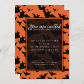 ハロウィーンブラックこうもりオレンジスポクールーク柄 招待状 (正面/裏面)