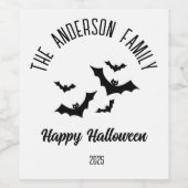 ハロウィーンブラックこうもりパーソナライズされたの名前の年 ワインラベル (シングルラベル)