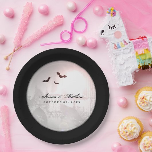 ハロウィーンブラックこうもり結婚ゴシックのマッチングプレート ペーパープレート (パーティー)