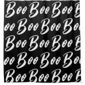 ハロウィーンブラックとホワイトブー文字パターン シャワーカーテン (正面)