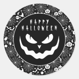ハロウィーンブラックアンドホワイトパンプキンクリーピー顔 ラウンドシール