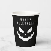 ハロウィーンブラックアンドホワイトパンプキンクリーピー顔 紙コップ (裏面)