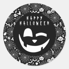 ハロウィーンブラックアンドホワイトパンプキンハッピー顔 ラウンドシール