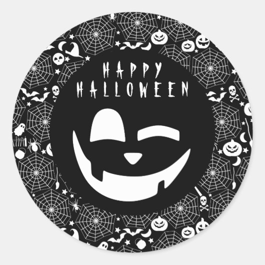 ハロウィーンブラックアンドホワイトパンプキンハッピー顔 ラウンドシール (正面)