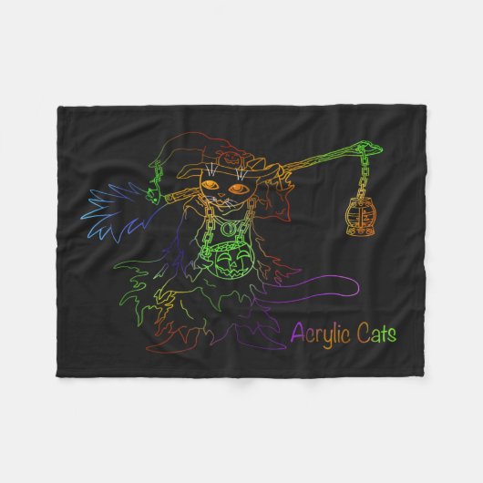 ハロウィーンブラックウィッチキャット フリースブランケット (正面(横))