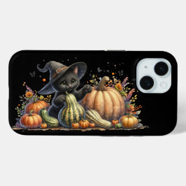 ハロウィーンブラックウィッチズキットングルド付き iPhone 15ケース
