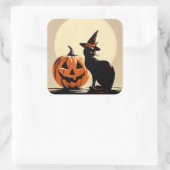 ハロウィーンブラックウィッチー猫とカボチャのシール スクエアシール (バッグ)