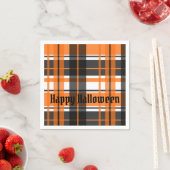 ハロウィーンブラックオレンジとホワイトプレイド スタンダードカクテルナプキン (インサイチュ)