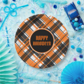 ハロウィーンブラックオレンジとホワイトプレイド ペーパープレート (パーティー)