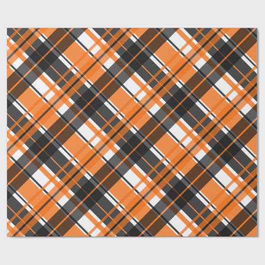 ハロウィーンブラックオレンジとホワイトプレイド ラッピングペーパー (フラット)