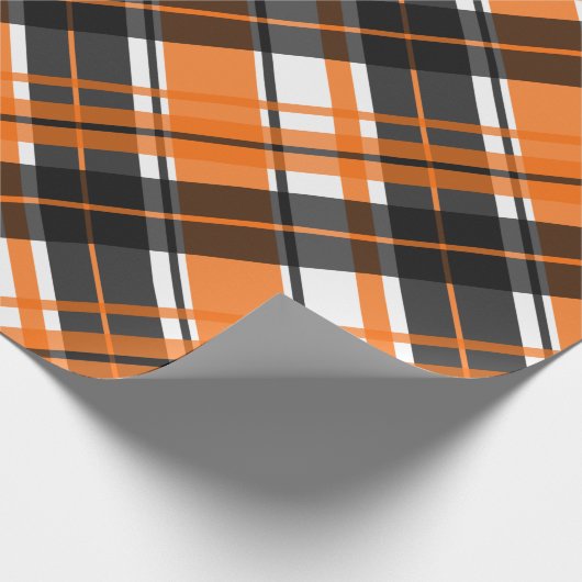 ハロウィーンブラックオレンジとホワイトプレイド ラッピングペーパー (角)