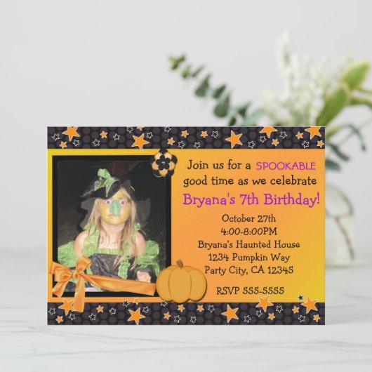 ハロウィーンブラックオレンジの星の写真の招待 招待状 (スタンド正面)