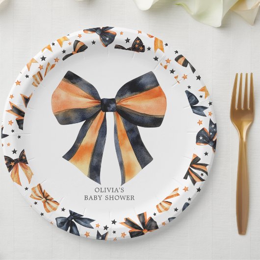 ハロウィーンブラックオレンジコケットボウベビーシャワー ペーパープレート